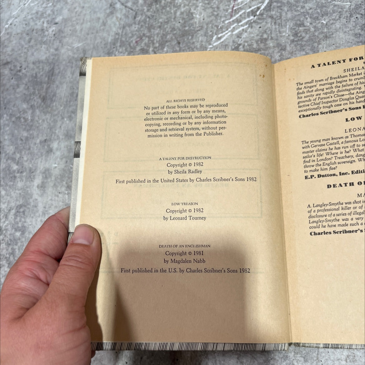 a talent for destruction book, by sheila radley, 1982 Hardcover image 3