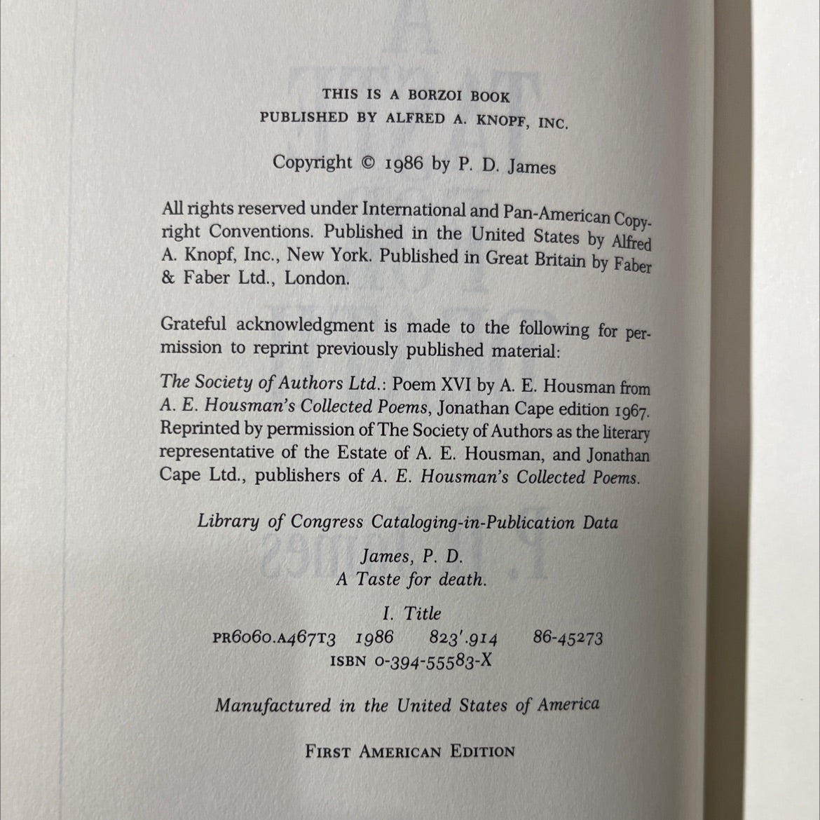 a taste for death book, by P. D. James, 1986 Hardcover image 3