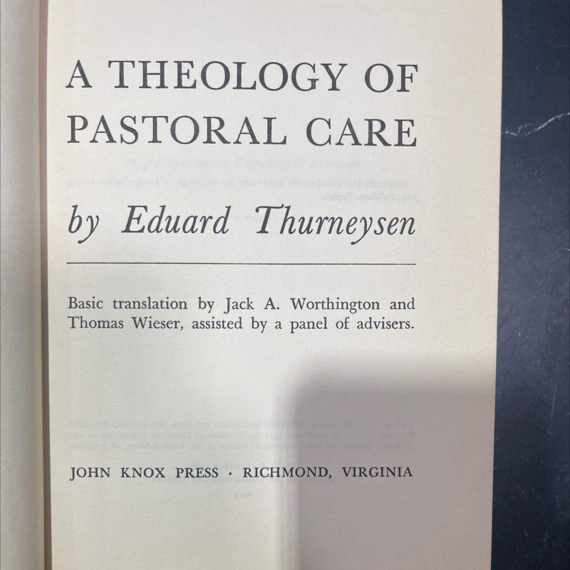 a theology of pastoral care book, by Eduard Thurneysen, 1962 Hardcover image 2