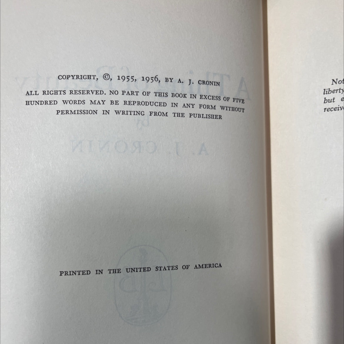 a thing of beauty book, by a. j. cronin, 1956 Hardcover image 3