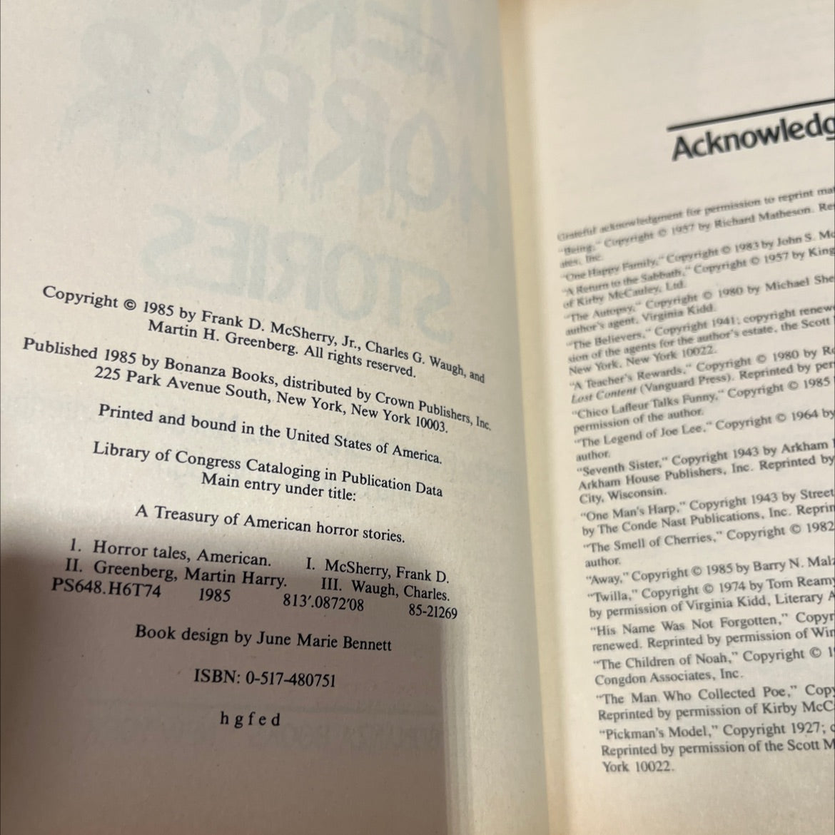 a treasury of american horror stories book, by Frank D. McSherry, Jr., Martin H. Greenberg, Charles G. Waugh, 1985 image 3