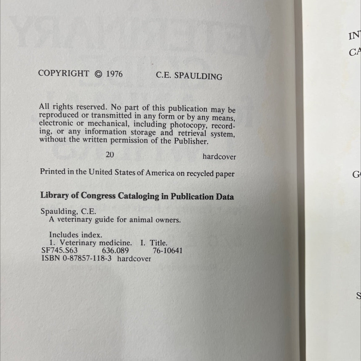a veterinary guide for animal owners book, by c. e. spaulding, 1976 Hardcover image 3