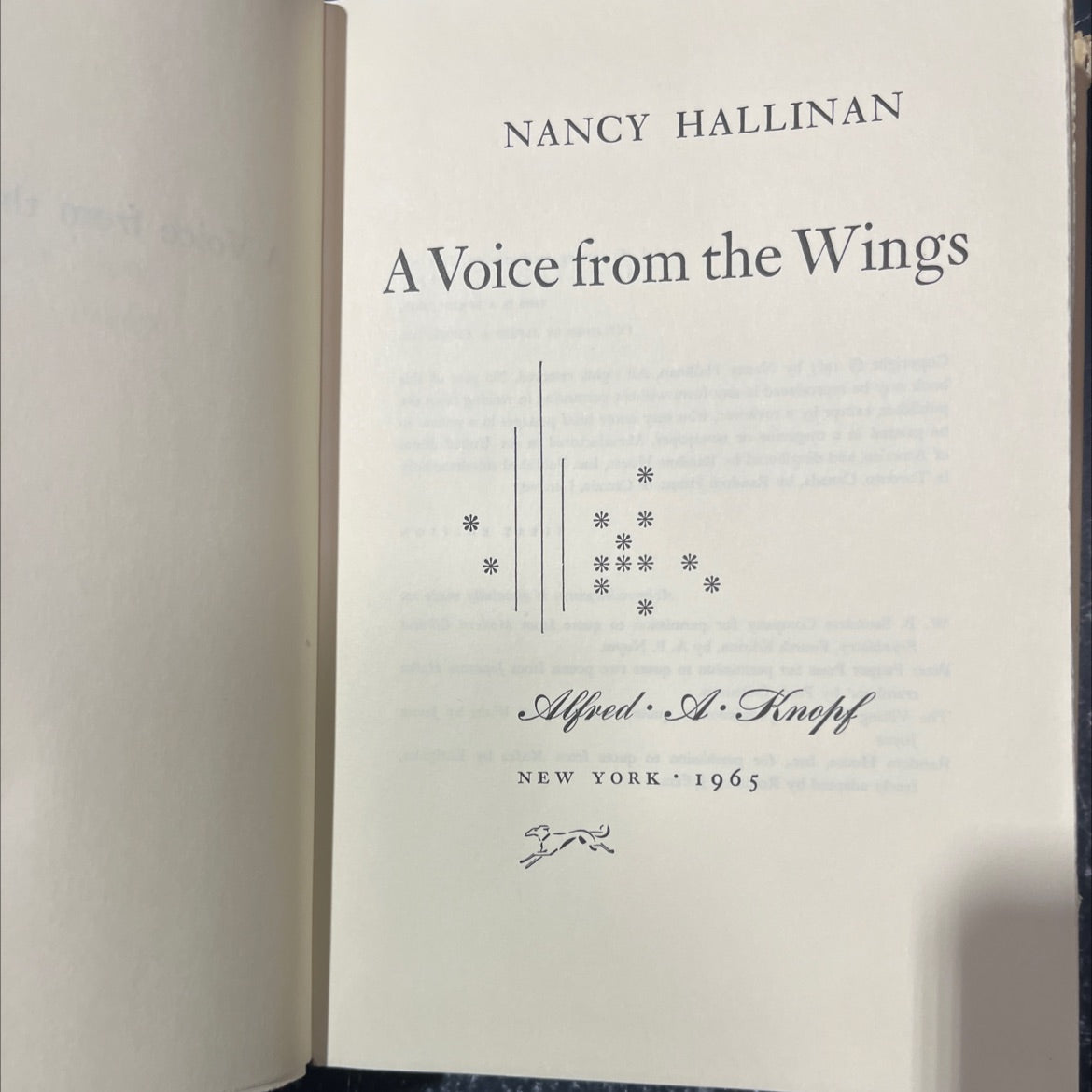 a voice from the wings book, by nancy hallinan, 1965 Hardcover image 2
