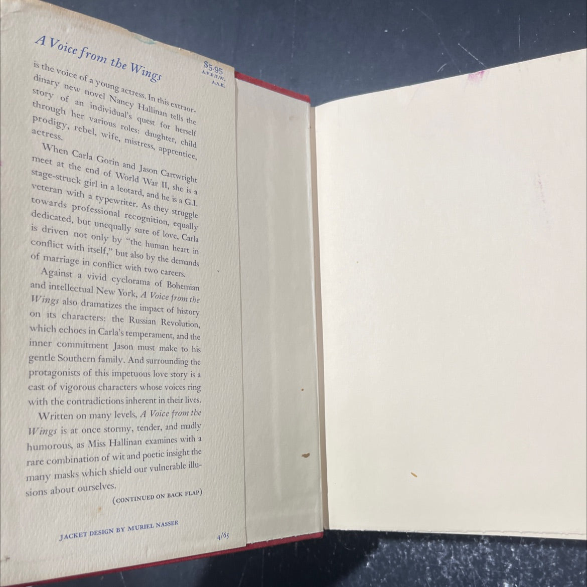 a voice from the wings book, by nancy hallinan, 1965 Hardcover image 4