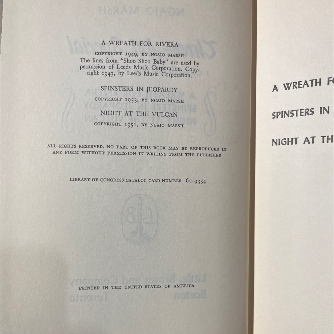 a wreath for rivera, spinsters in jeopardy, night at the vulcan book, by ngaio marsh, 1953 Hardcover image 3
