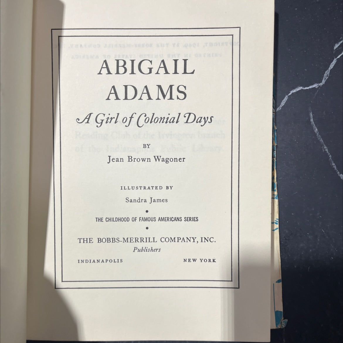 abigail adams a girl of colonial days book, by jean brown wagoner, 1949 Hardcover image 2