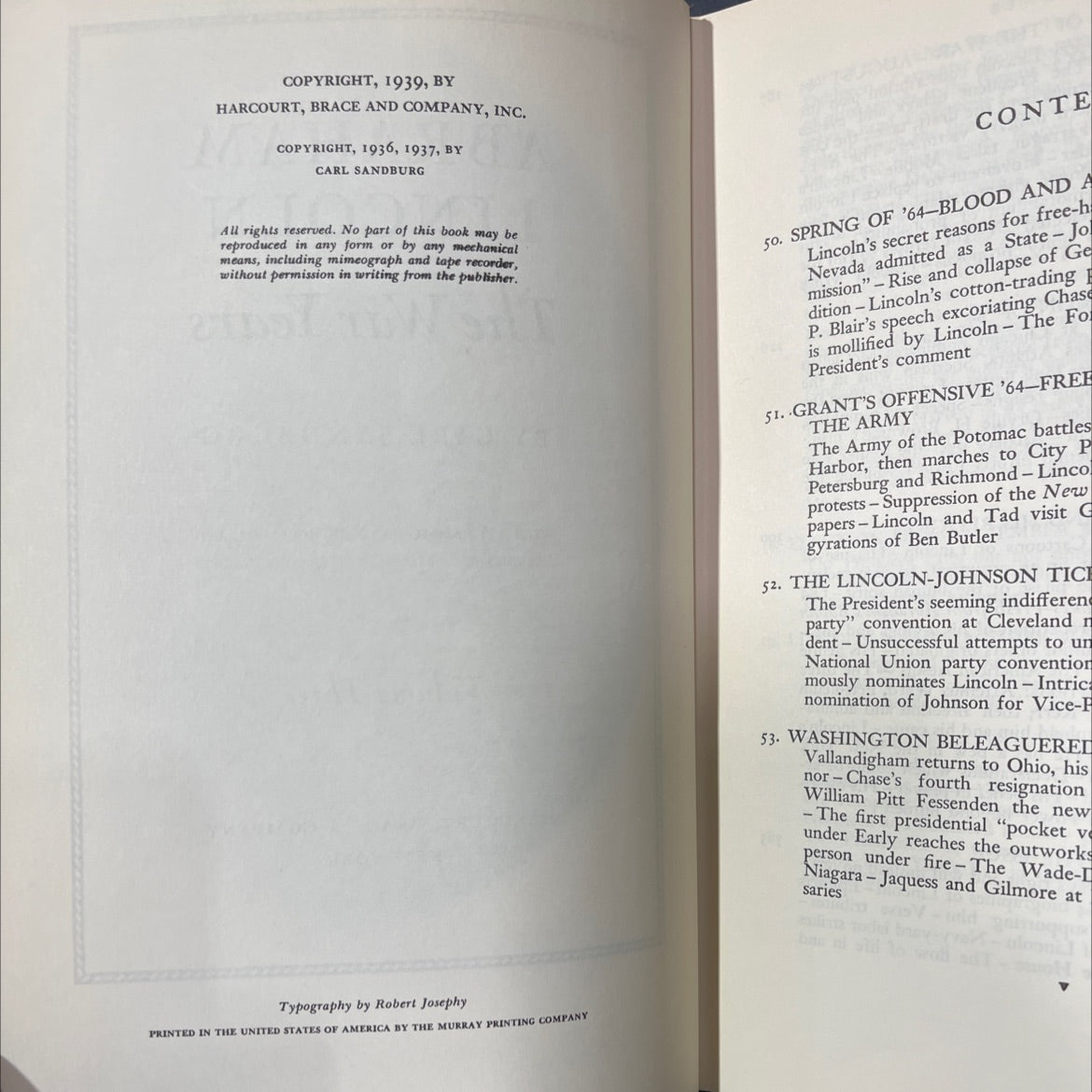 abraham lincoln the war years book, by carl sandburg, 1939 Hardcover image 3