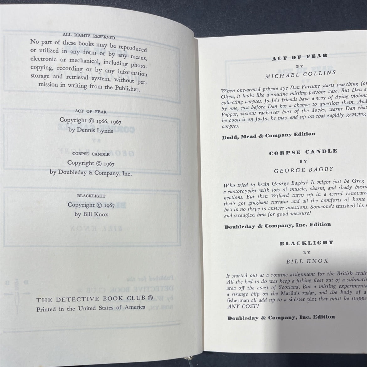 act of fear book, by michael collins, 1970 Hardcover image 3