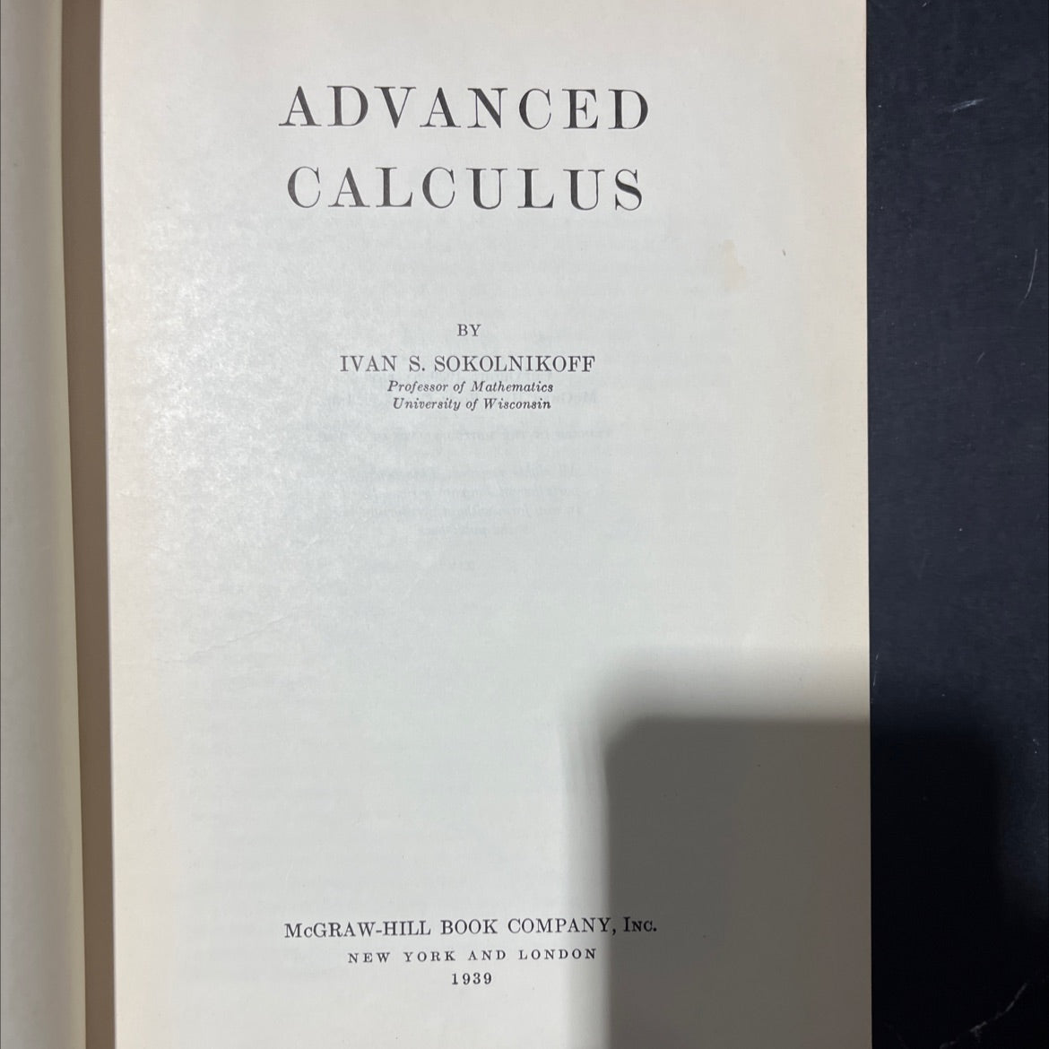 advanced calculus book, by ivan s. sokolnikoff, 1939 Hardcover image 2