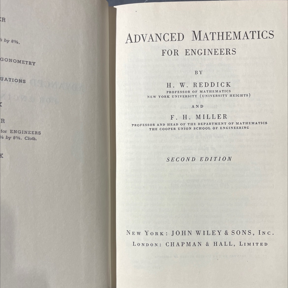advanced mathematics for engineers book, by harry w. reddick, frederic h. miller, 1947 Hardcover image 2