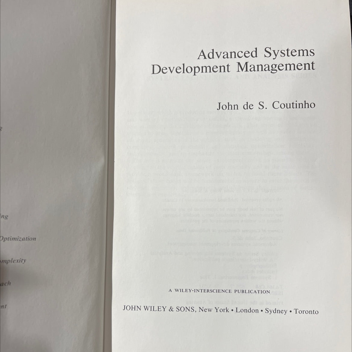 advanced systems development management book, by John de S. Coutinho, 1977 Hardcover image 2