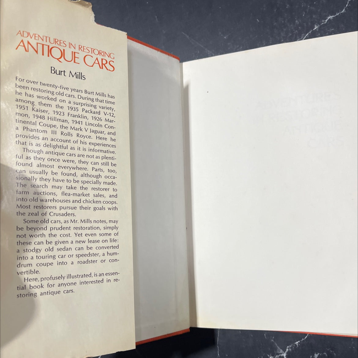 adventures in restoring antique cars book, by Burt Mills, 1978 Hardcover image 4