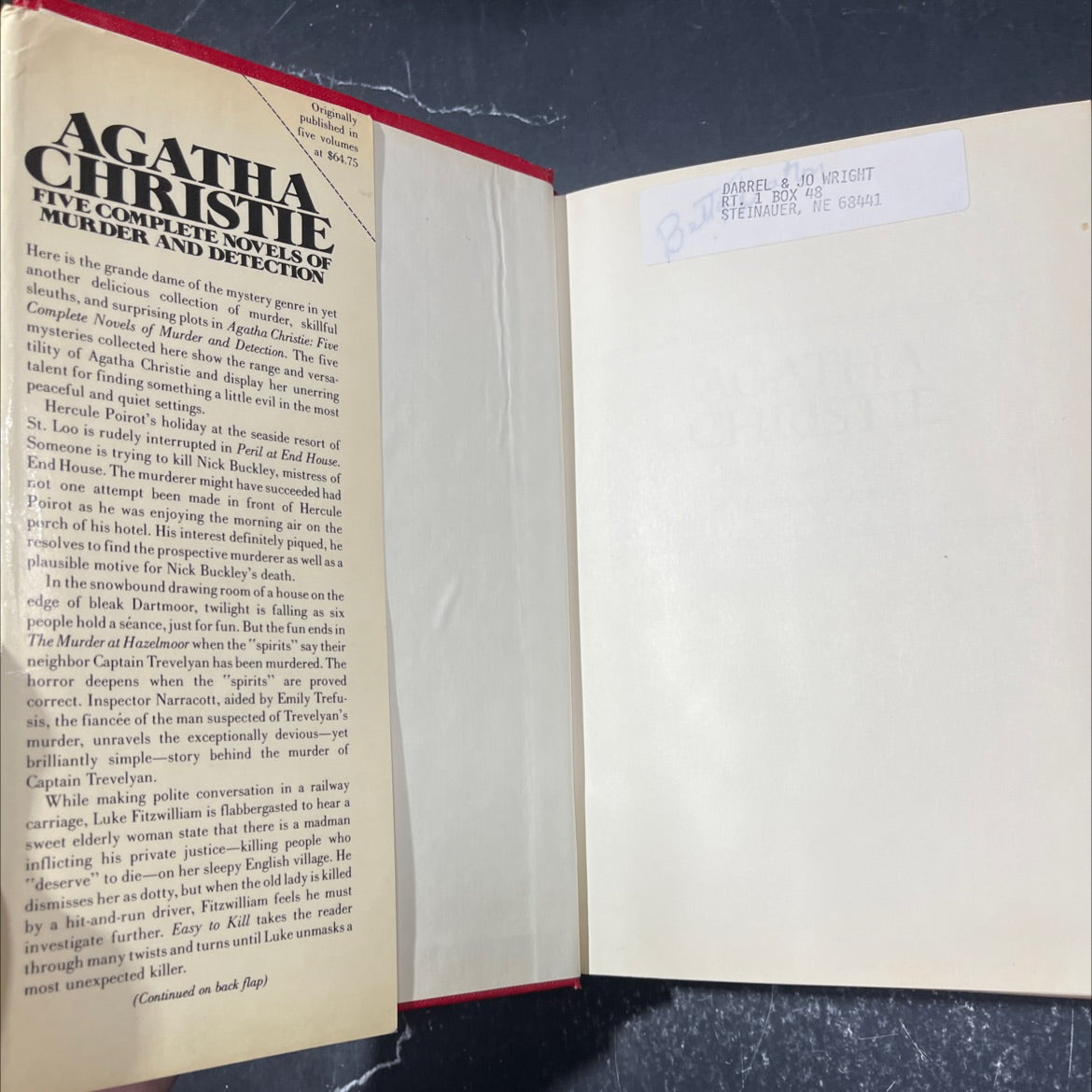 agatha christie: 5 complete novels of murder and detection book, by Agatha Christie, 1986 Hardcover image 4