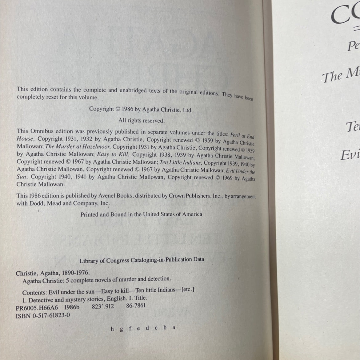 agatha christie: 5 complete novels of murder and detection book, by Agatha Christie, 1986 Hardcover image 3