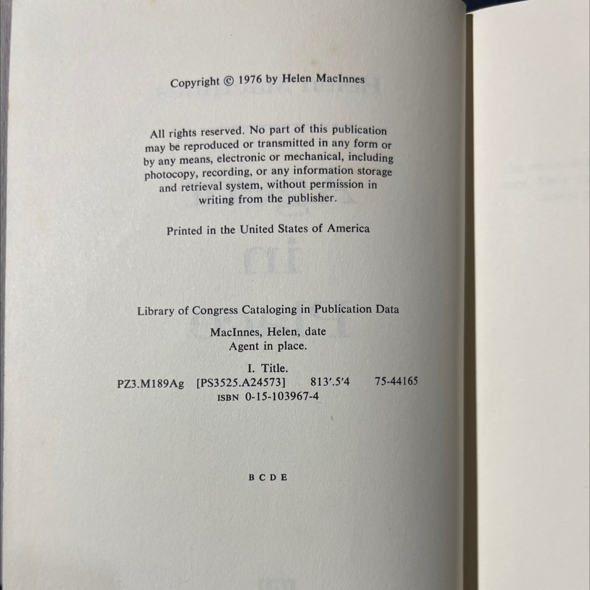 agent in place book, by Helen MacInnes, 1976 Hardcover image 3