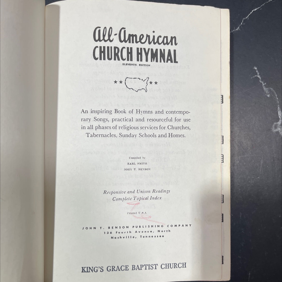 all-american church hymnal eleventh edition book, by earl smith, john t. benson, unknown Hardcover image 2
