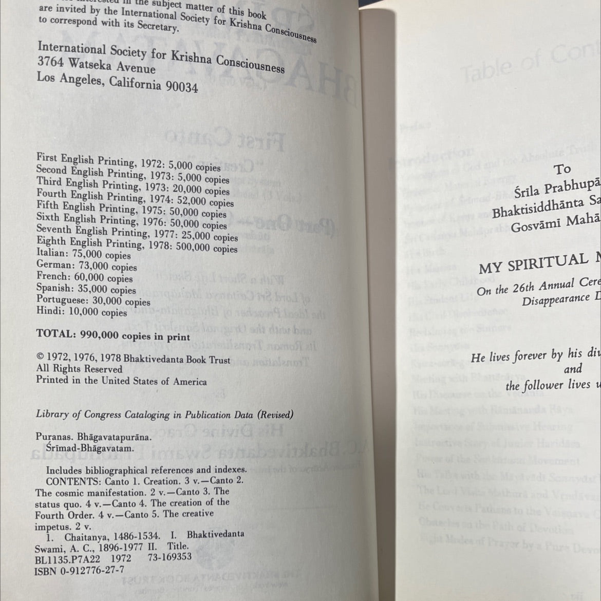 all glory to sri guru and gauranga srimad bhagavatam book, by krsna-dvaipayana vyasa, 1978 Hardcover image 3