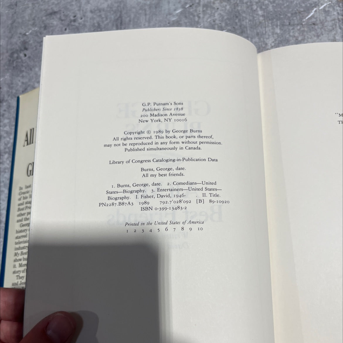 all my best friends book, by george burns, 1989 Hardcover image 3