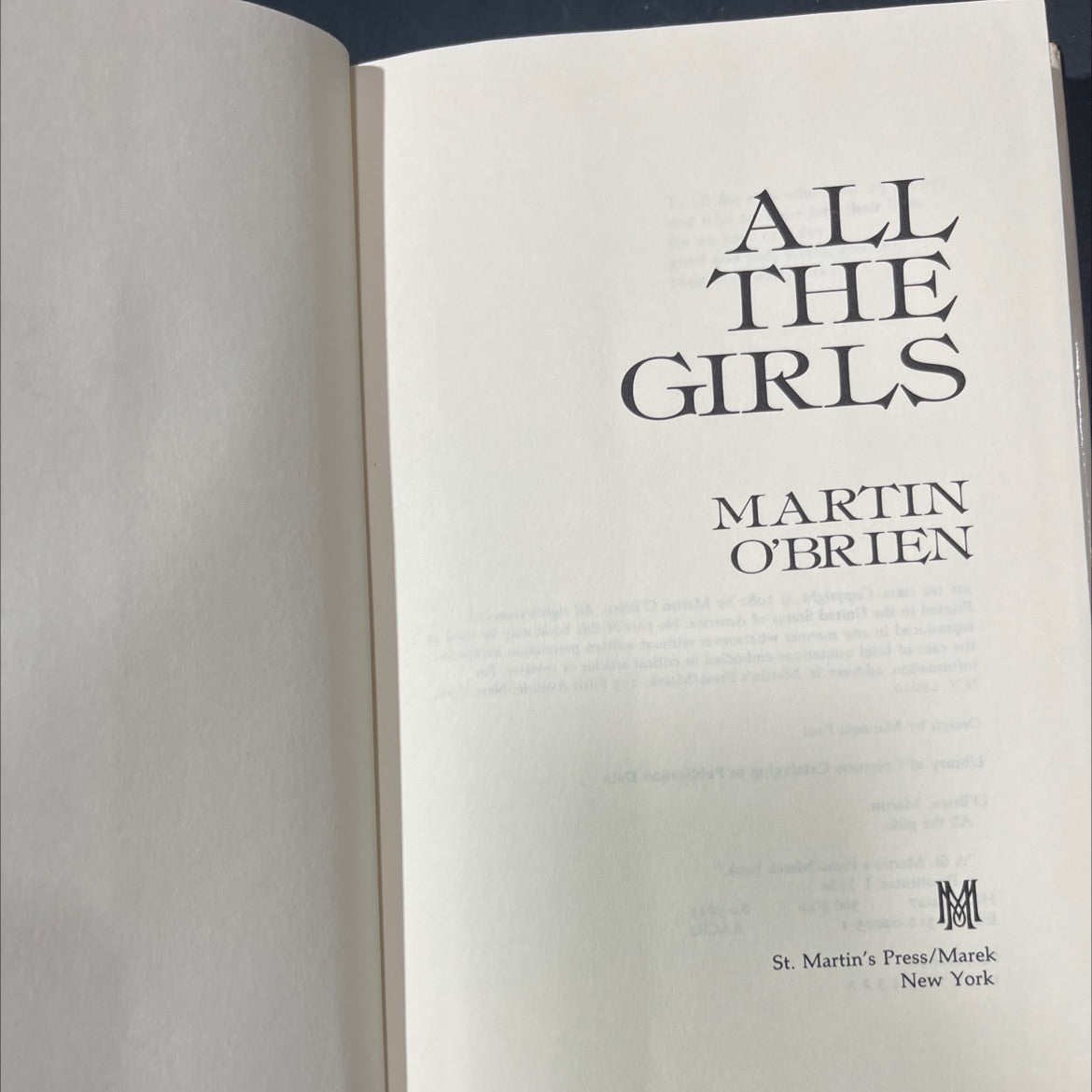 all the girls book, by Martin O'Brien, 1982 Hardcover image 2
