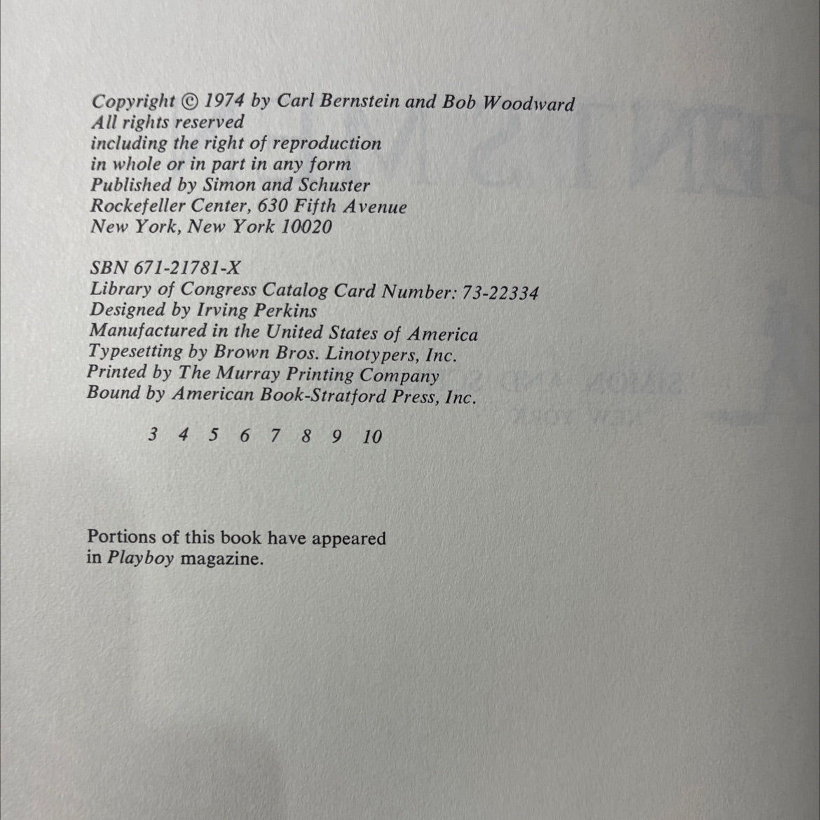 all the president's men book, by Carl Bernstein, Bob Woodward, 1974 Hardcover image 3