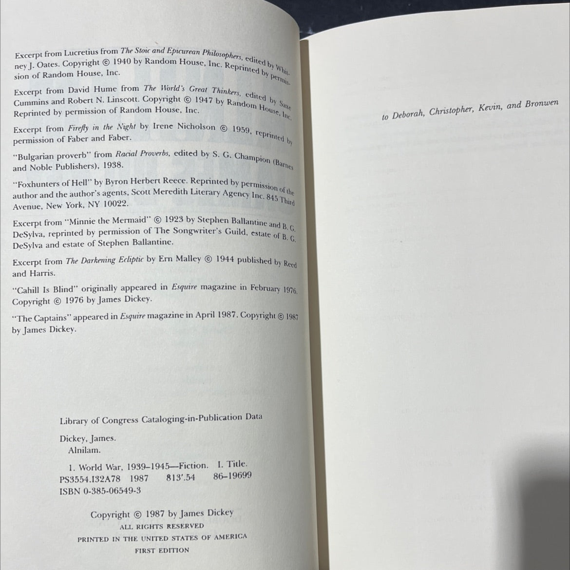 alnilam book, by james dickey, 1987 Hardcover image 3