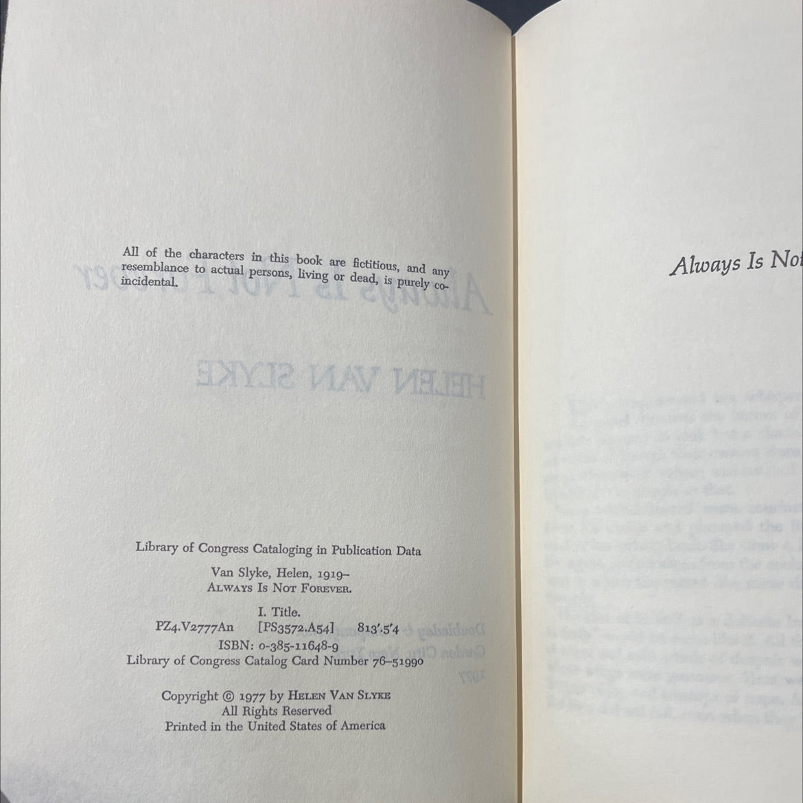 always is not forever book, by helen van slyke, 1977 Hardcover image 3
