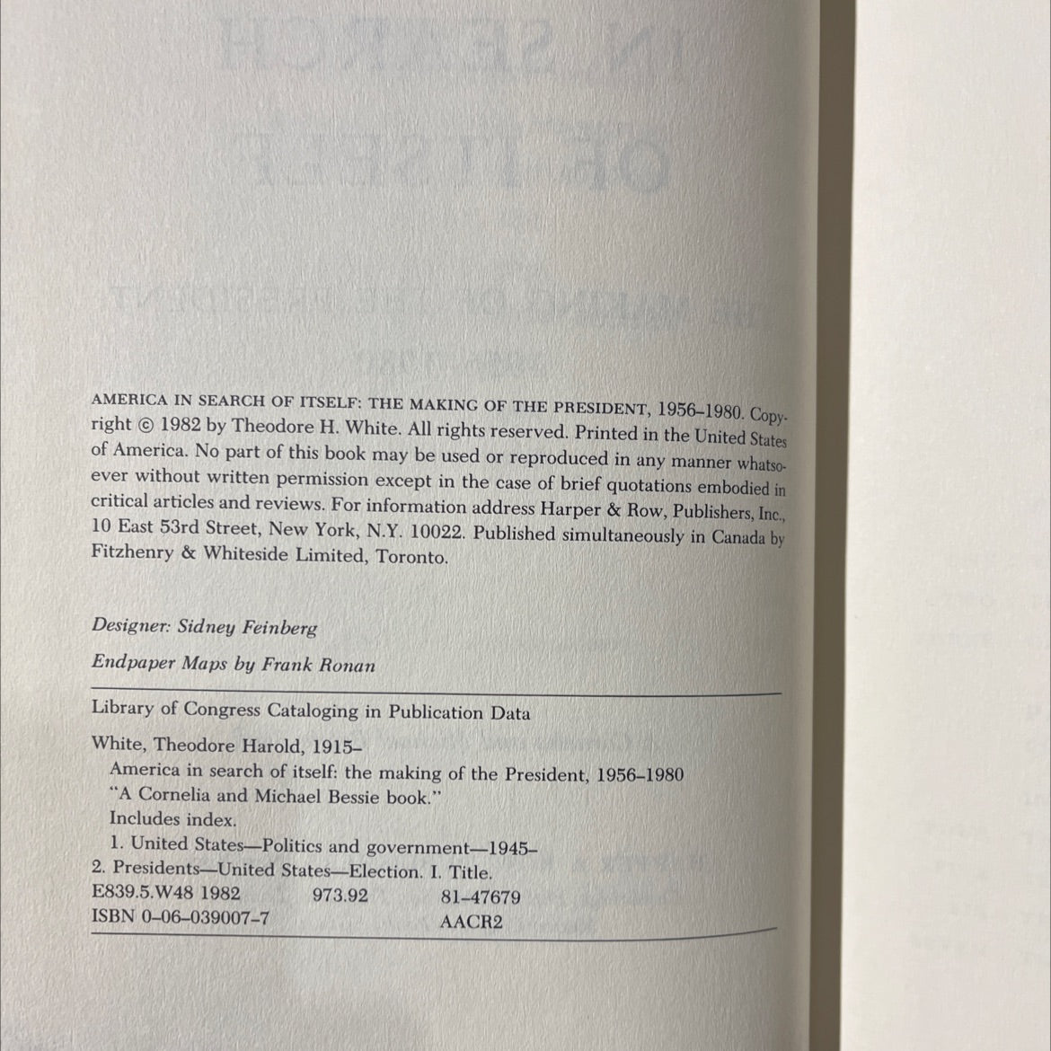america in search of itself: the making of the president, 1956-1980 book, by theodore h. white, 1982 Hardcover image 3