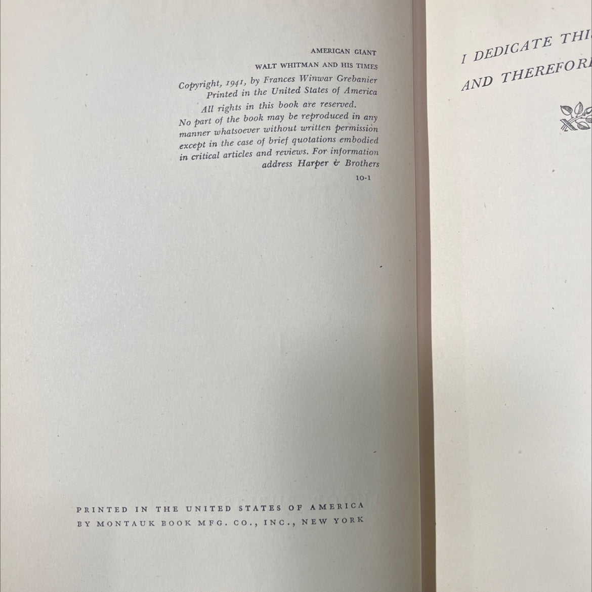 american giant walt whitman and his times book, by Frances Winwar, 1941 Hardcover image 3