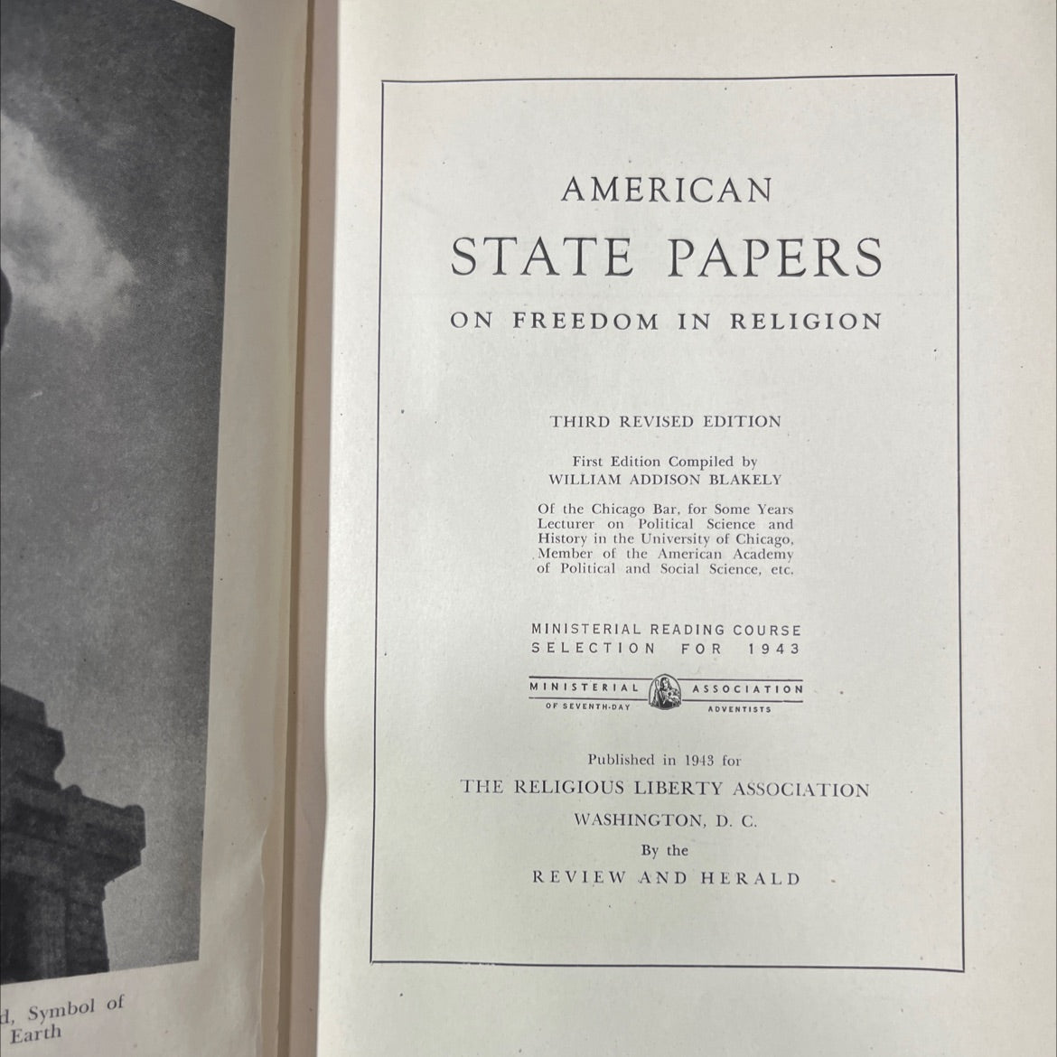american state papers on freedom in religion third revised edition book, by william addison blakely, 1943 Hardcover image 2