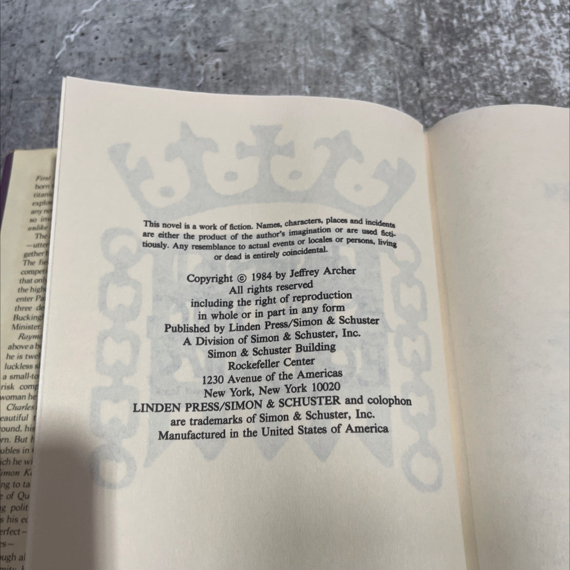 among equals book, by jeffrey archer, 1984 Hardcover image 3