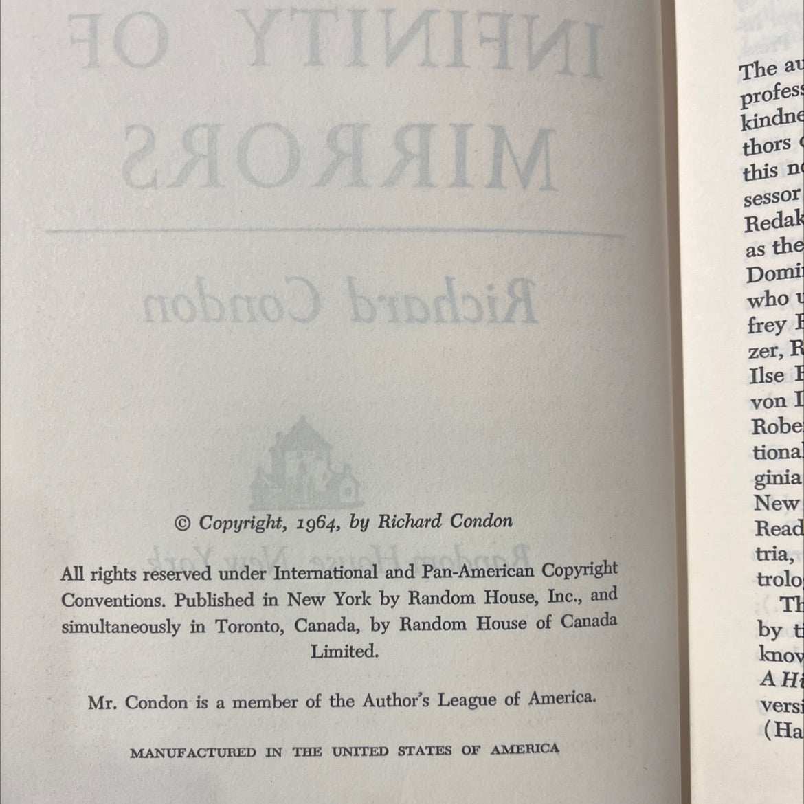 an infinity of mirrors book, by Richard Condon, 1964 Hardcover image 3