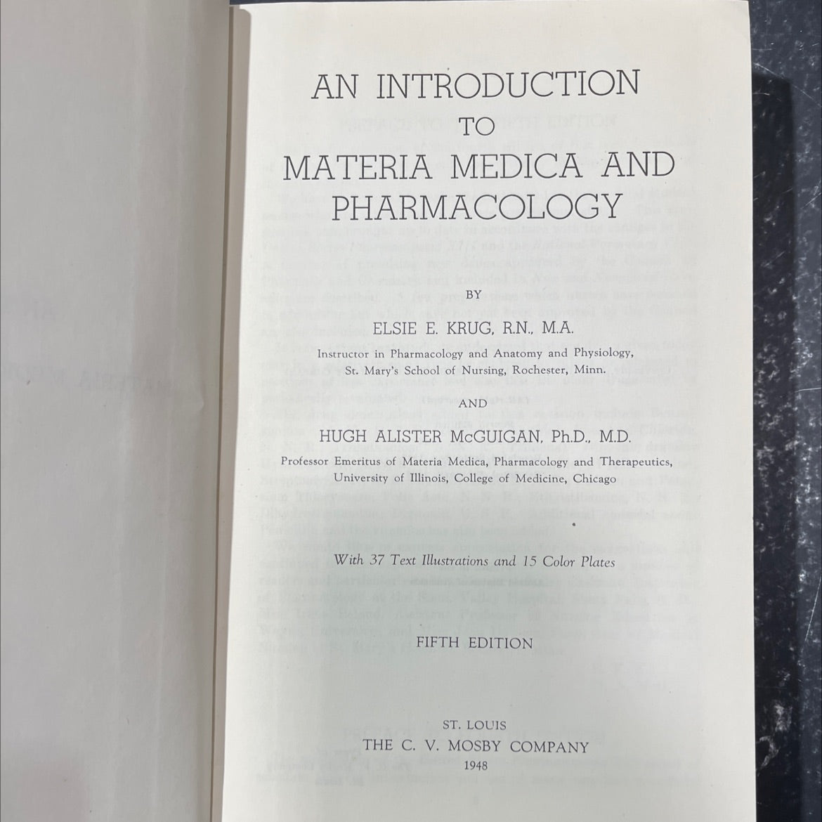 an introduction to materia medica and pharmacology book, by elsie e. krug, hugh alister mcguigan, 1948 Hardcover image 2