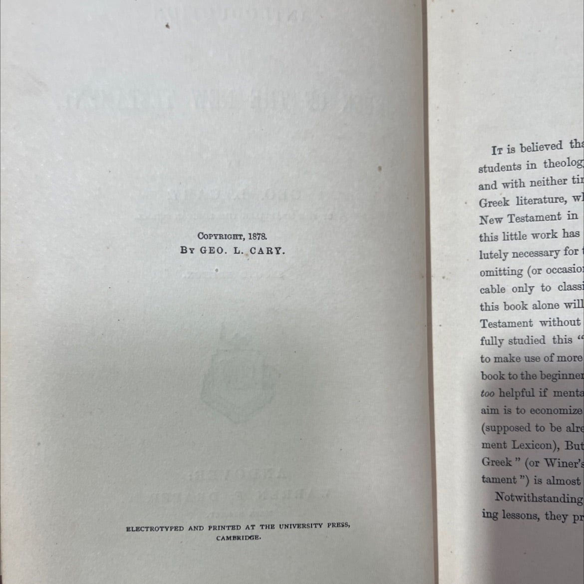 an introduction to the greek of the new testament book, by geo. l. cary, 1885 Hardcover, Antique image 3