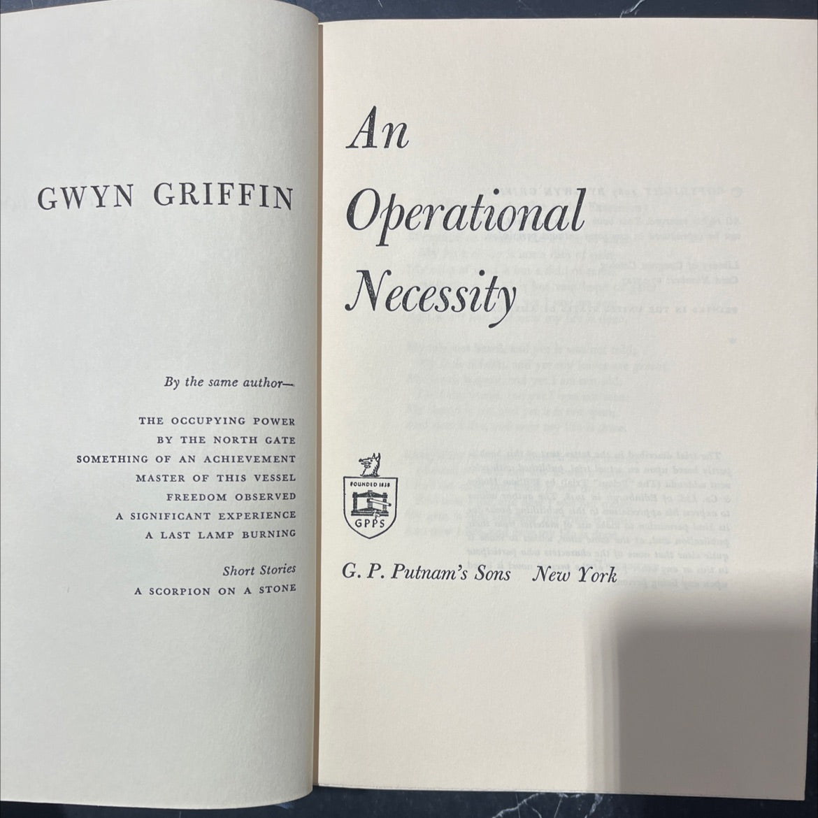 an operational necessity book, by gwyn griffin, 1967 Hardcover image 2