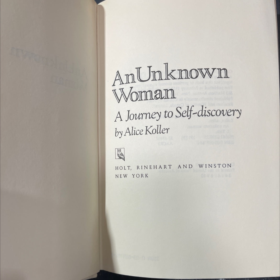 an unknown woman a journey to self-discovery book, by alice koller, 1981 Hardcover image 2
