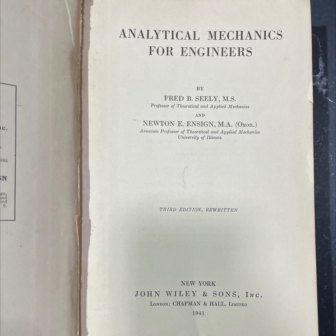 analytical mechanics for engineers book, by fred b. seely, newton e. ensign, 1941 Hardcover image 2