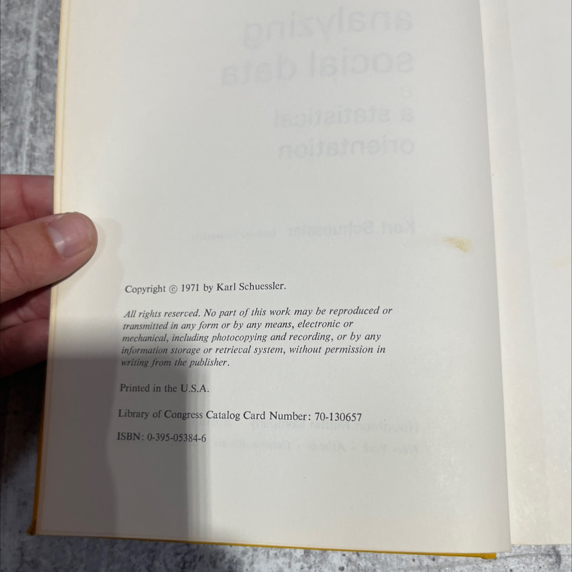 analyzing social data a statistical orientation book, by Karl Schuessler, 1971 Hardcover image 3