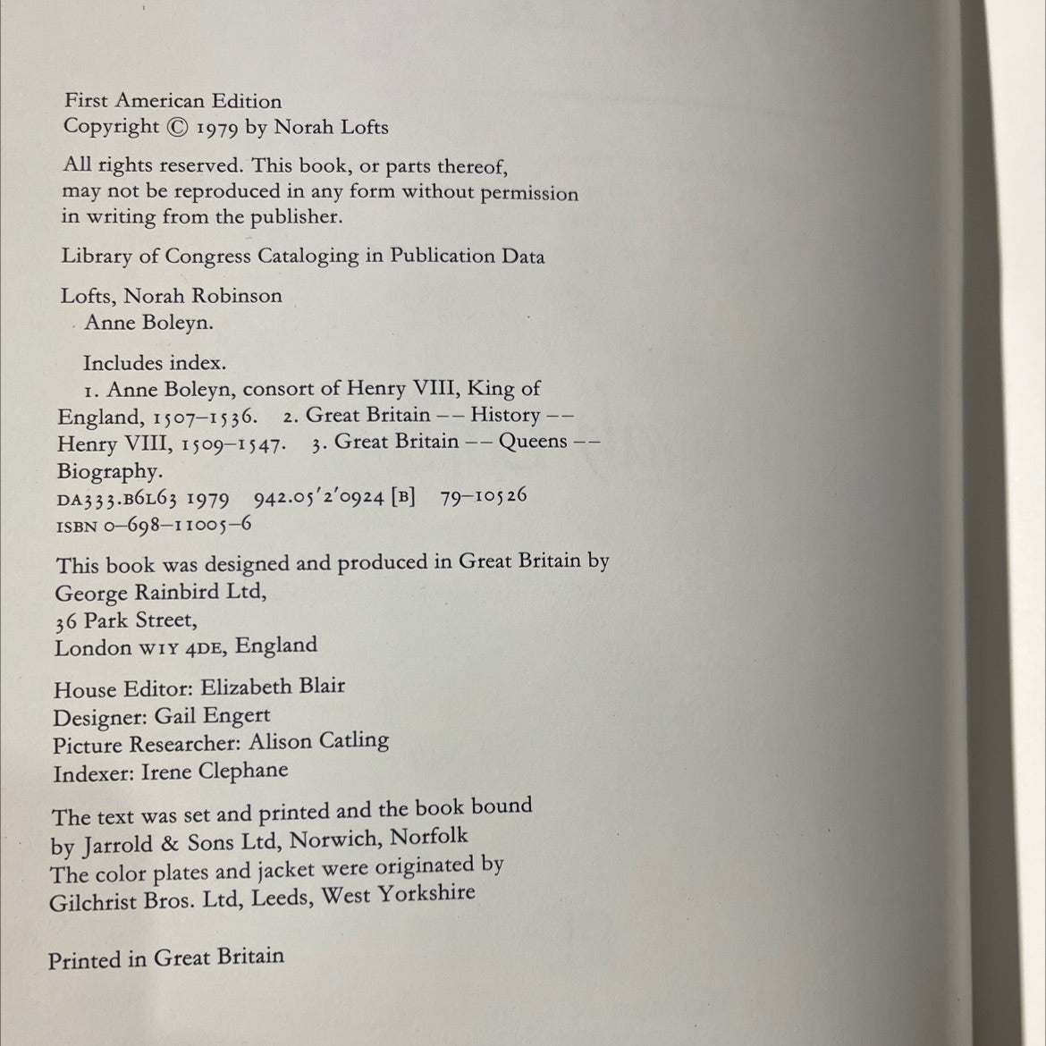 anne boleyn book, by norah lofts, 1979 Hardcover image 3