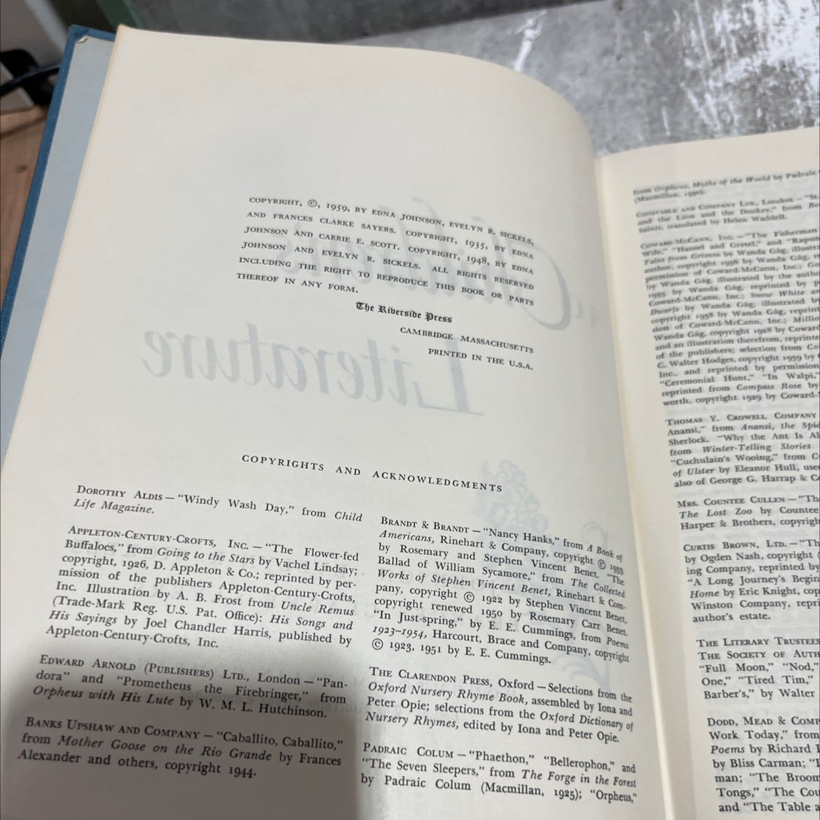 anthology of children's literature book, by edna johnson, evelyn r. sickels, frances clarke sayers, 1959 Hardcover image 3