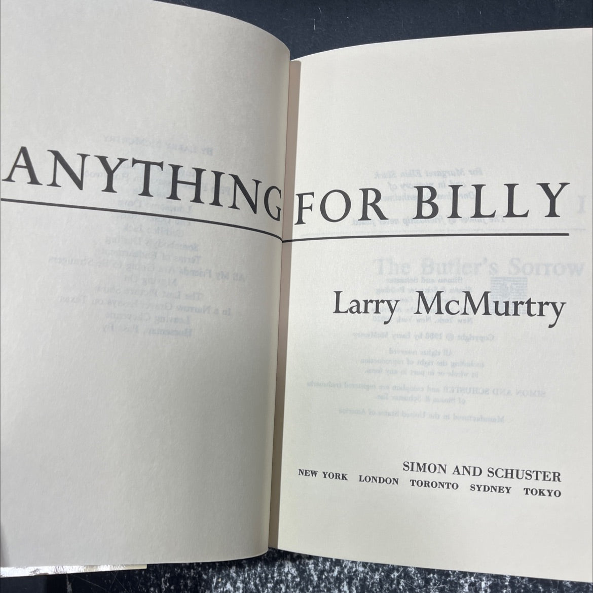 anything for billy book, by Larry McMurtry, 1988 Hardcover image 2