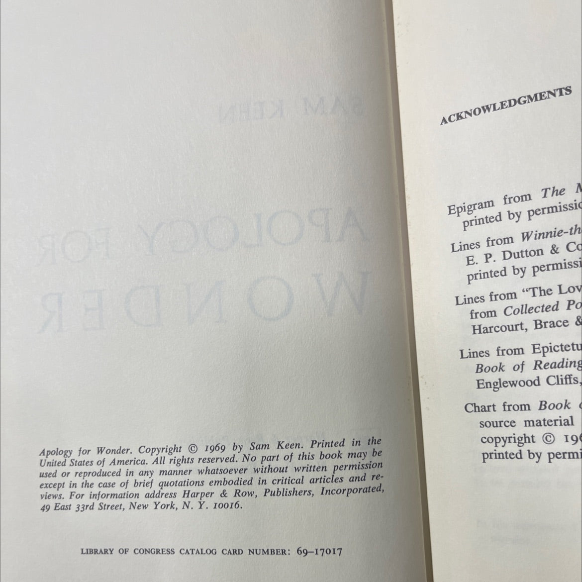 apology for wonder book, by Sam Keen, 1969 Hardcover image 3
