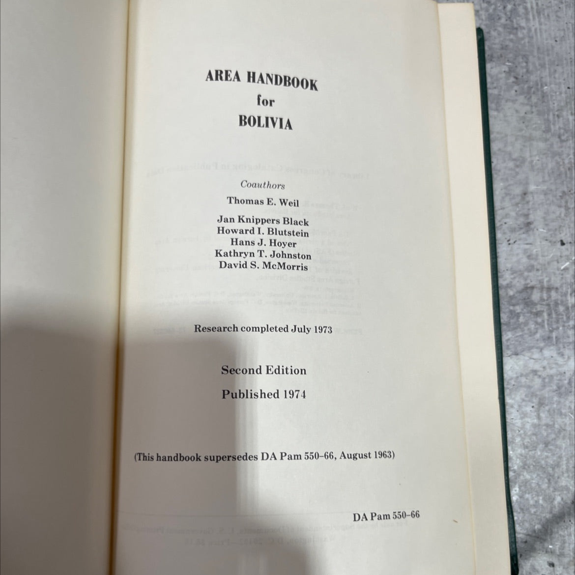 area handbook for bolivia book, by Thomas E. Weil, Jan Knippers Black, Howard I. Blutstein, Hans J. Hoyer, Kathryn T. image 2