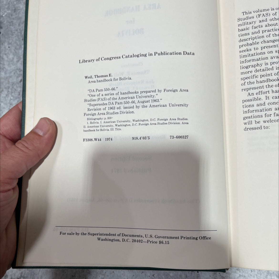area handbook for bolivia book, by Thomas E. Weil, Jan Knippers Black, Howard I. Blutstein, Hans J. Hoyer, Kathryn T. image 3