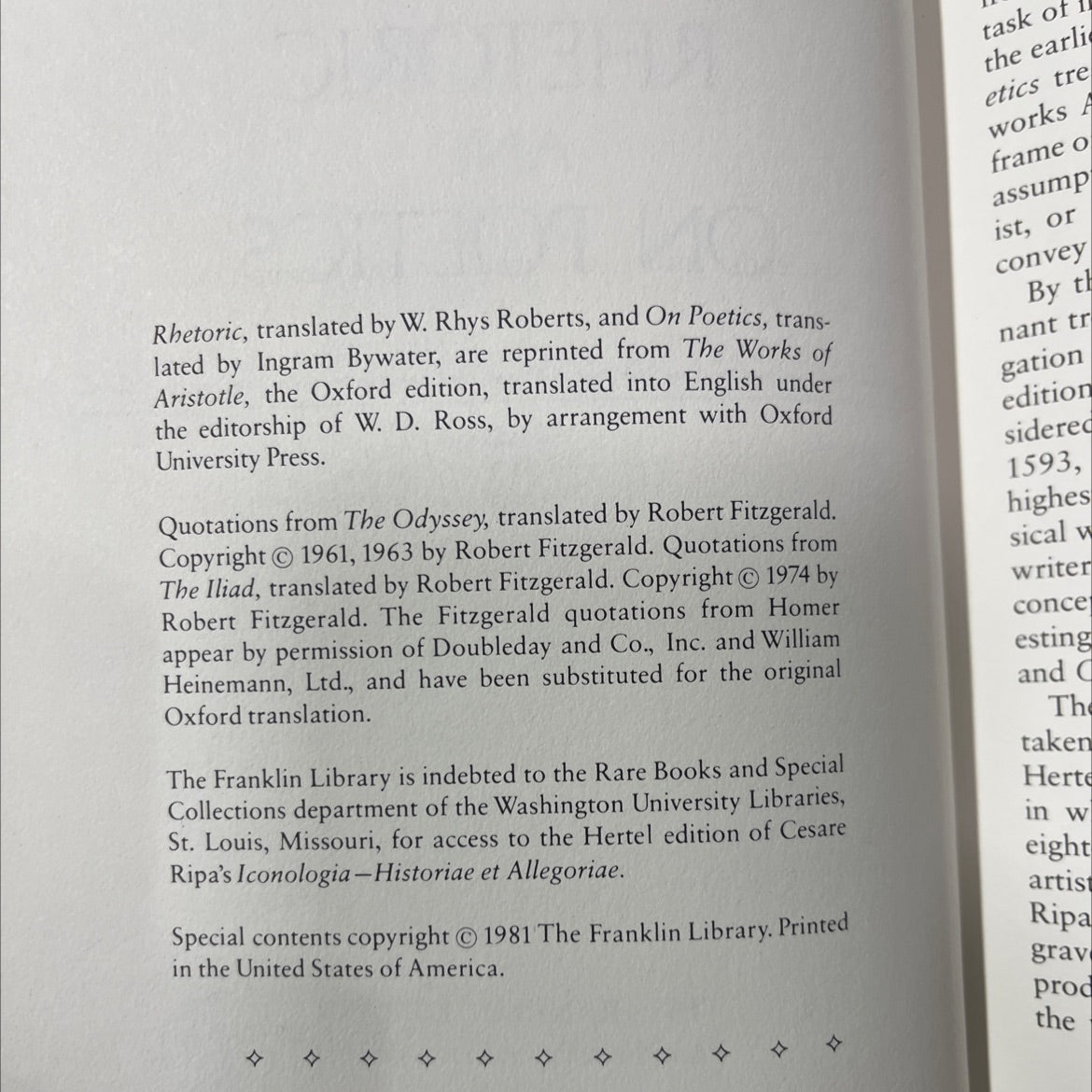 aristotle rhetoric and on poetics book, by aristotle, 1981 Hardcover image 3