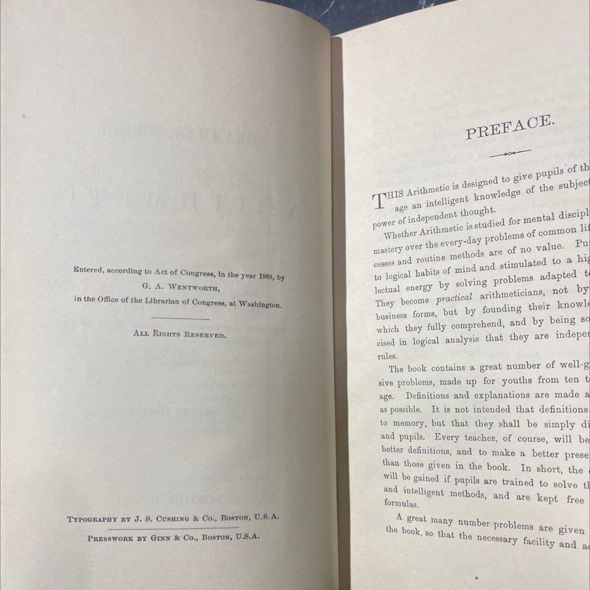 arithmetic by g. a. wentworth book, by g. a. wentworth, 1892 Leather image 3