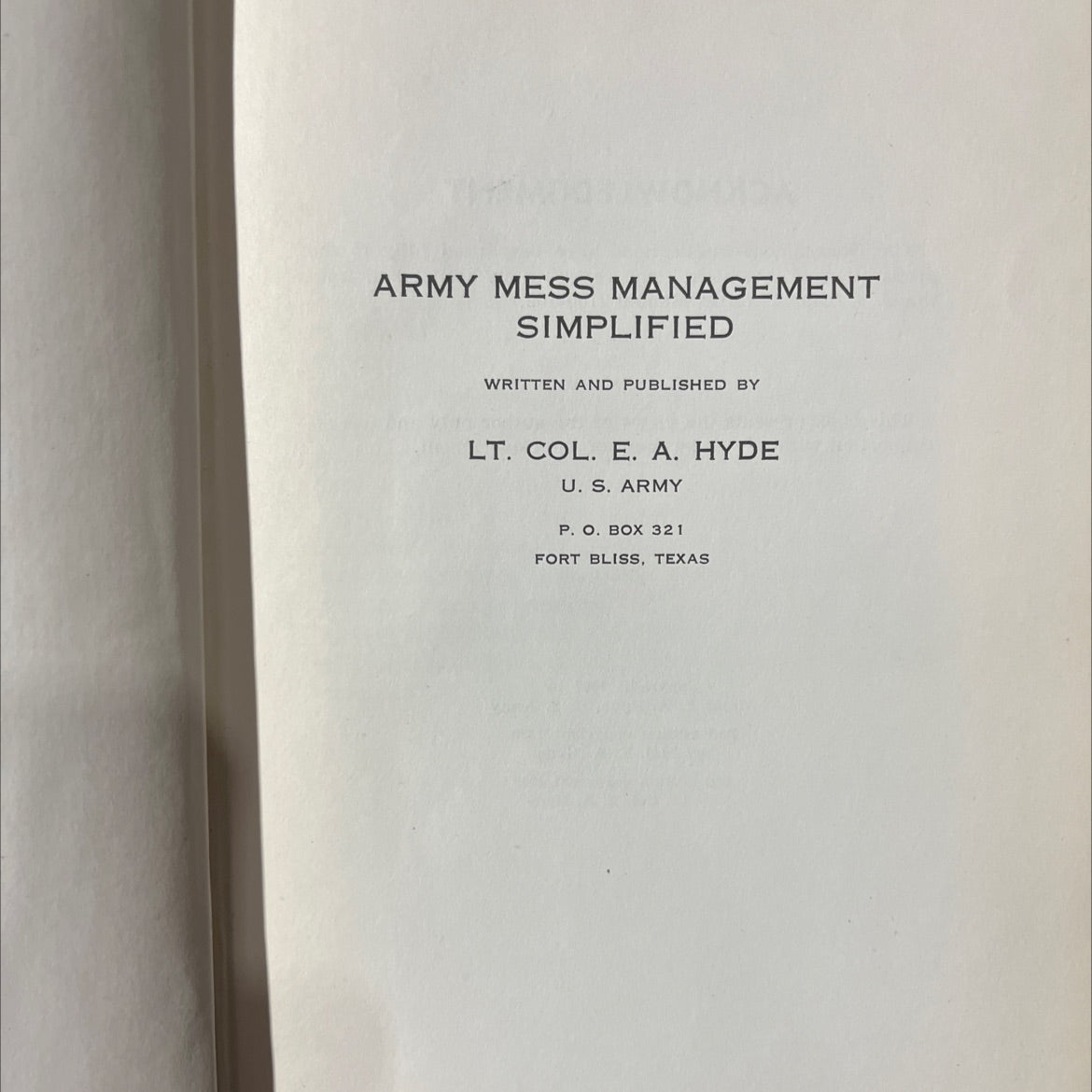 army mess management simplified book, by lt. col. e. a. hyde, 1942 Hardcover image 2