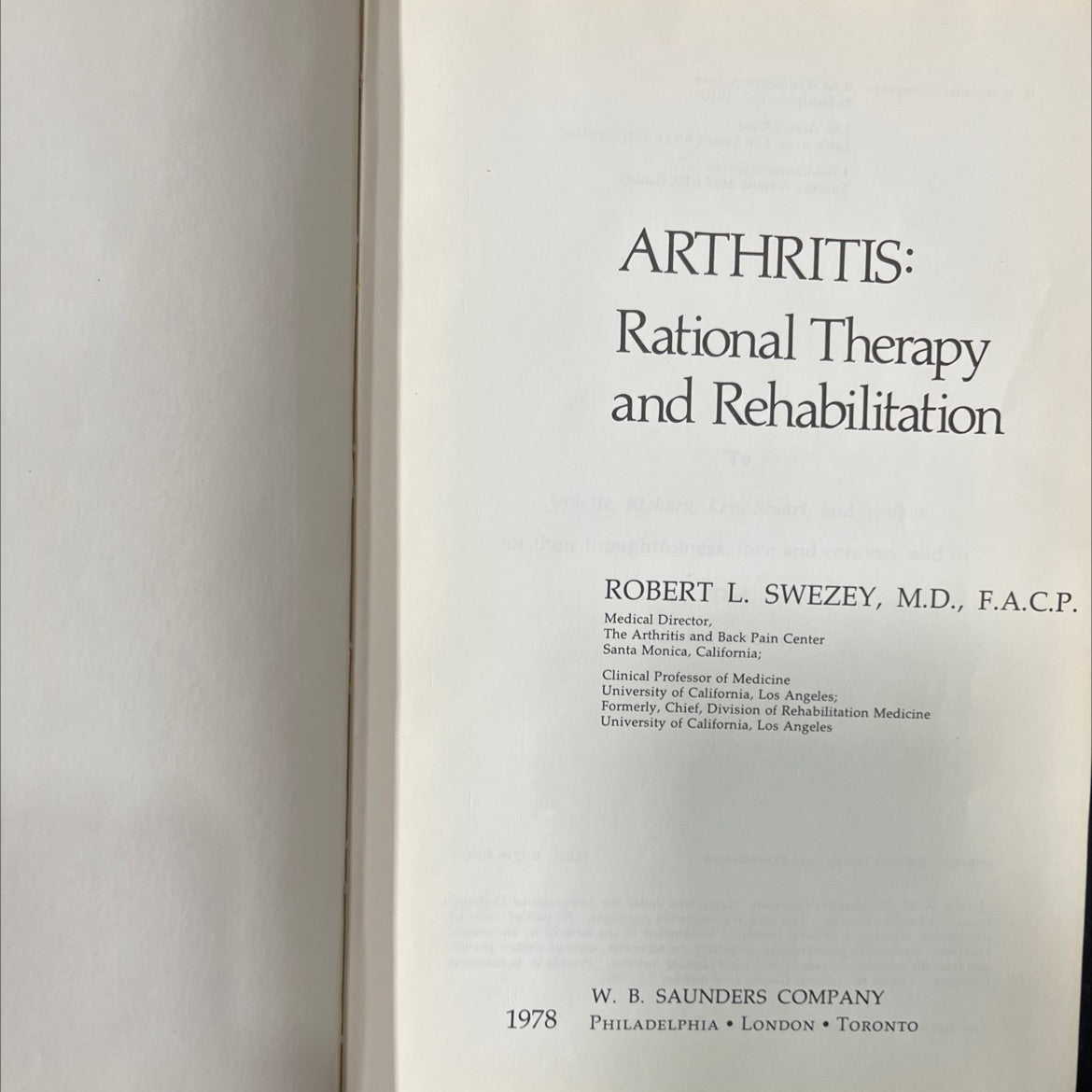 arthritis: rational therapy and rehabilitation book, by robert l. swezey, m.d., f.a.c.p., 1978 Hardcover image 2