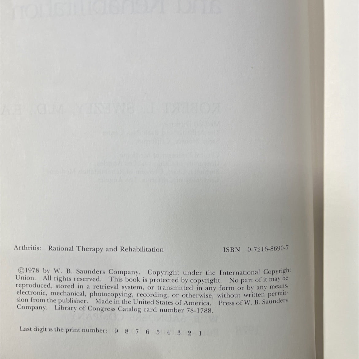 arthritis: rational therapy and rehabilitation book, by robert l. swezey, m.d., f.a.c.p., 1978 Hardcover image 3