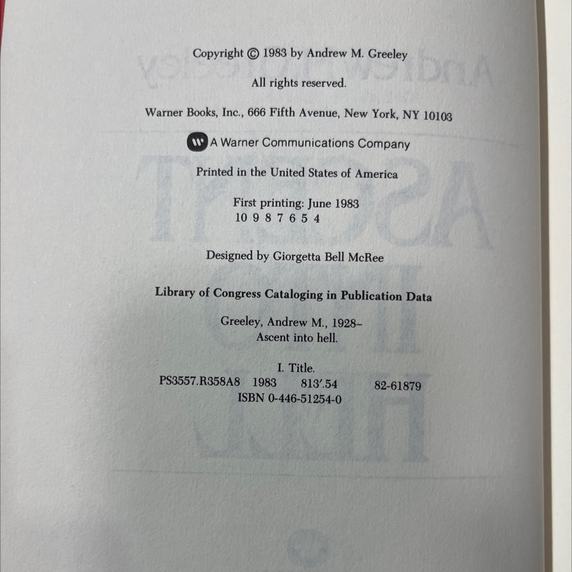 ascent into hell book, by Andrew M. Greeley, 1983 Hardcover image 3