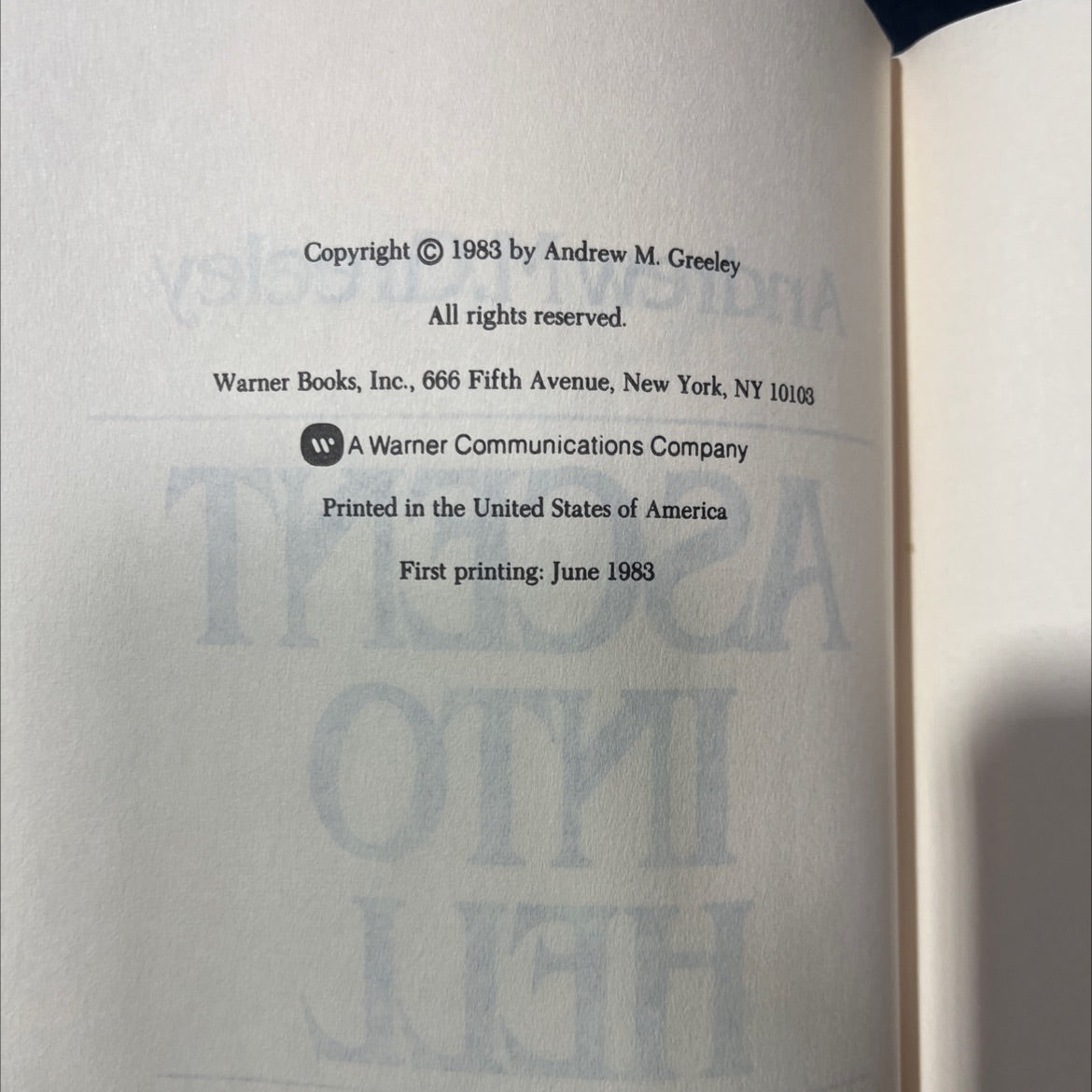 ascent into hell book, by andrew m. greeley, 1983 Hardcover image 3